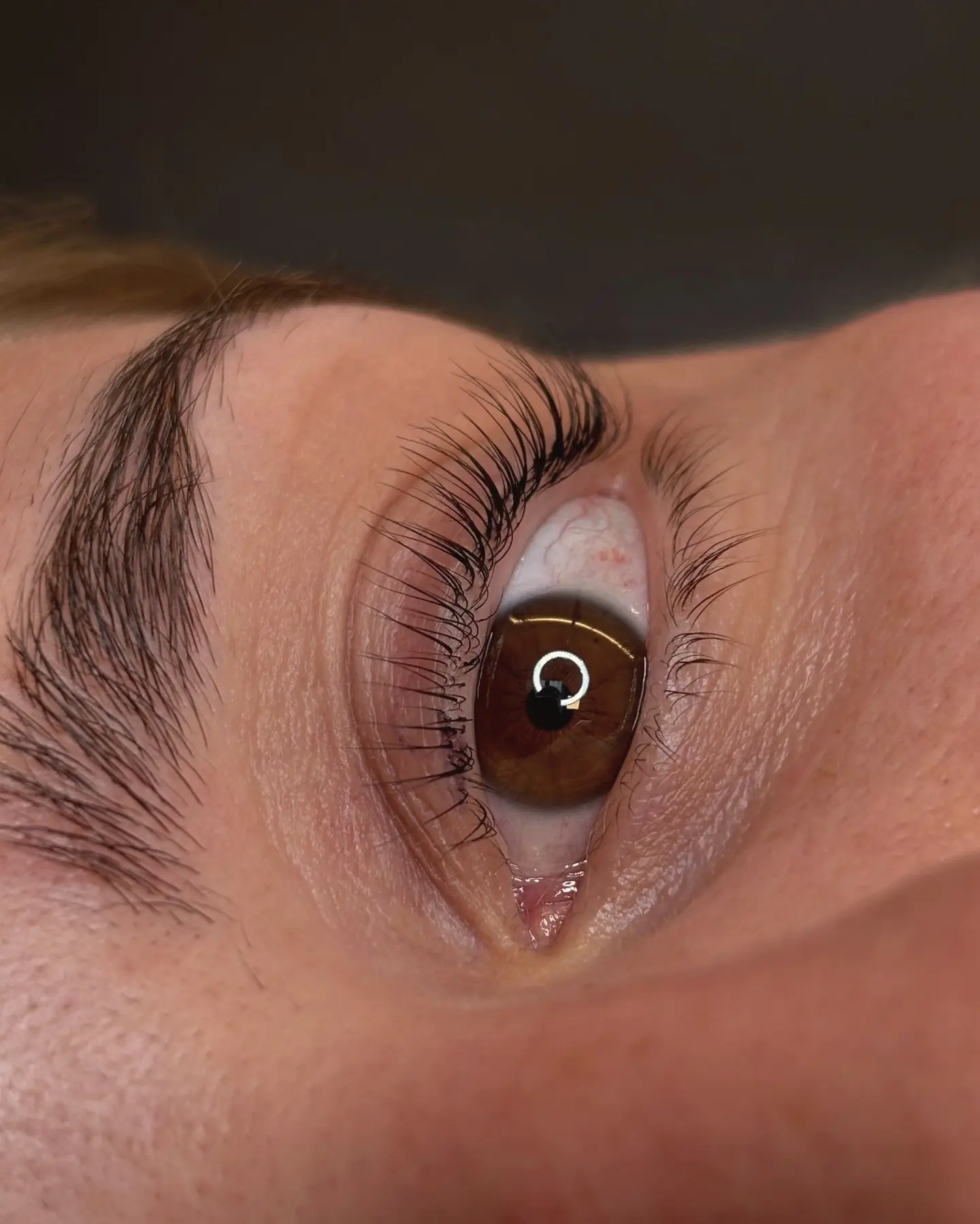 Œil marron intense souligné d'extensions de cils