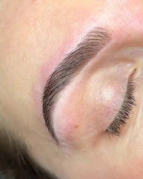 Sourcil épilé et teinté, paupière fermée